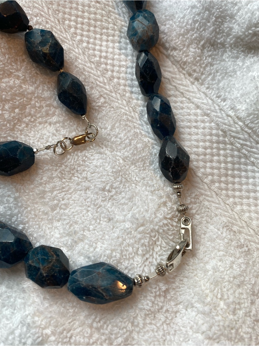 Faceted Dark Blue Moss Kyanite Stone Necklace and bracelet with SS hardware